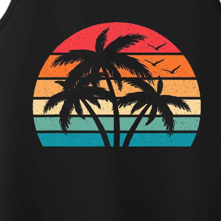 Tropical Hawaiian Retro Palm Tree Sunset Hawaii Beach Performance Tank