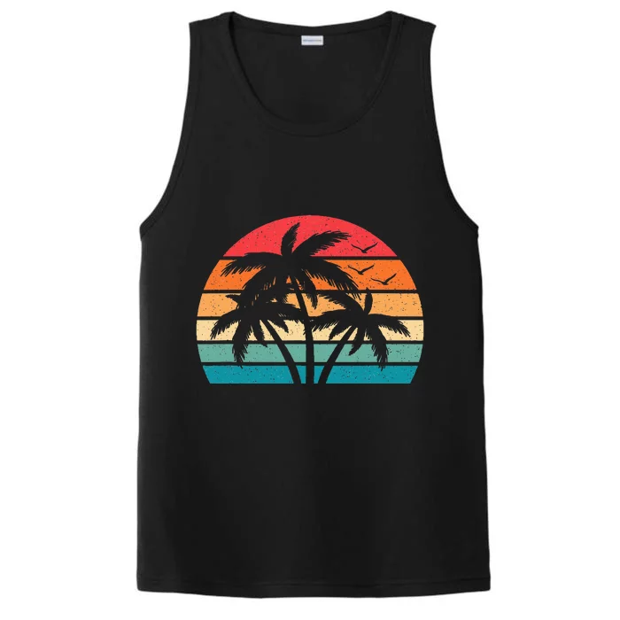 Tropical Hawaiian Retro Palm Tree Sunset Hawaii Beach Performance Tank