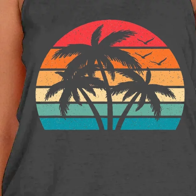 Tropical Hawaiian Retro Palm Tree Sunset Hawaii Beach Women's Knotted Racerback Tank