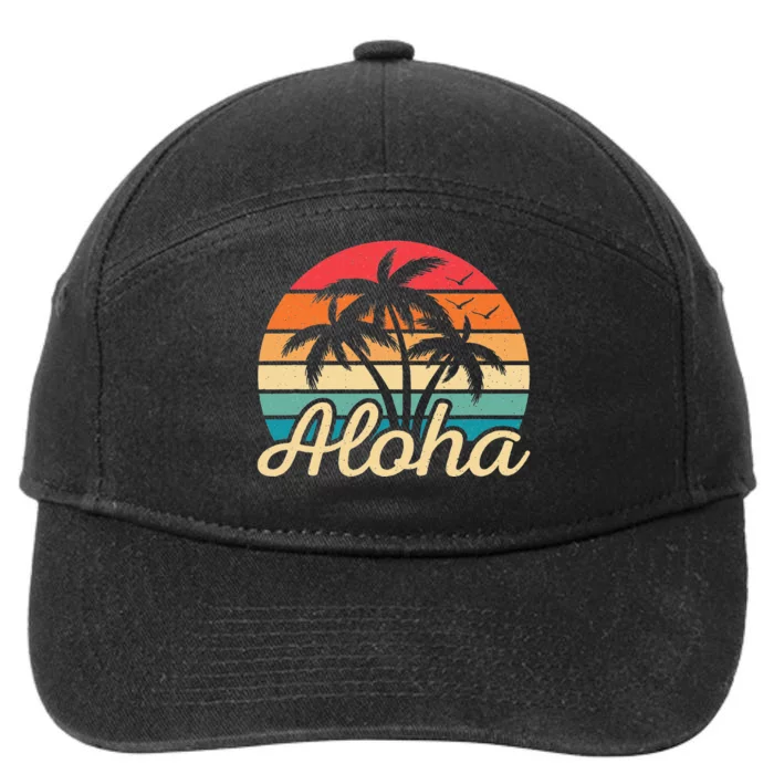 Tropical Hawaiian Retro Palm Tree Sunset Aloha Hawaii Beach 7-Panel Snapback Hat