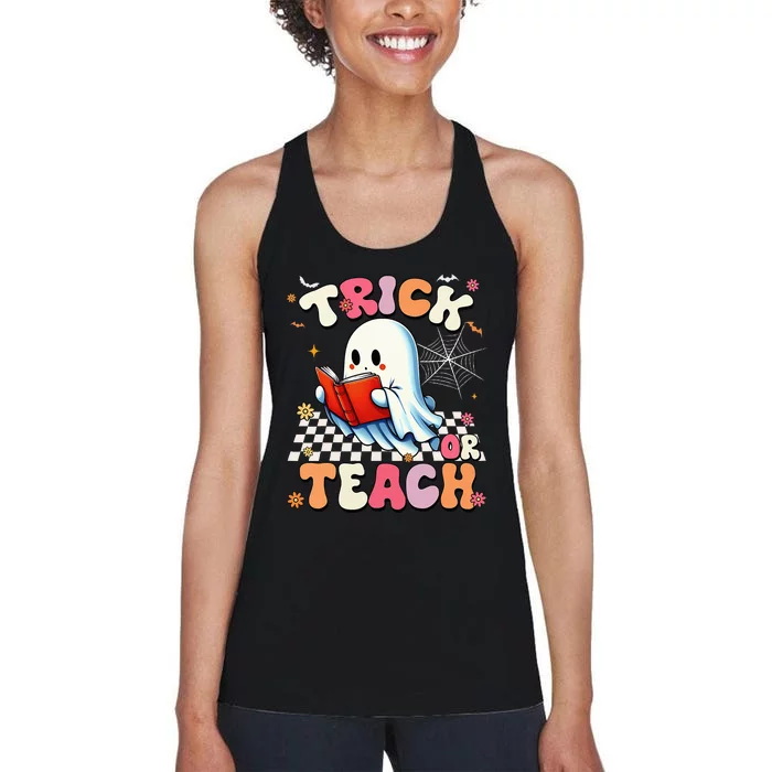 Teacher Halloween Retro Trick Or Teach Floral Ghost Women's Racerback Tank