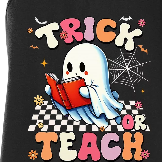 Teacher Halloween Retro Trick Or Teach Floral Ghost Women's Racerback Tank