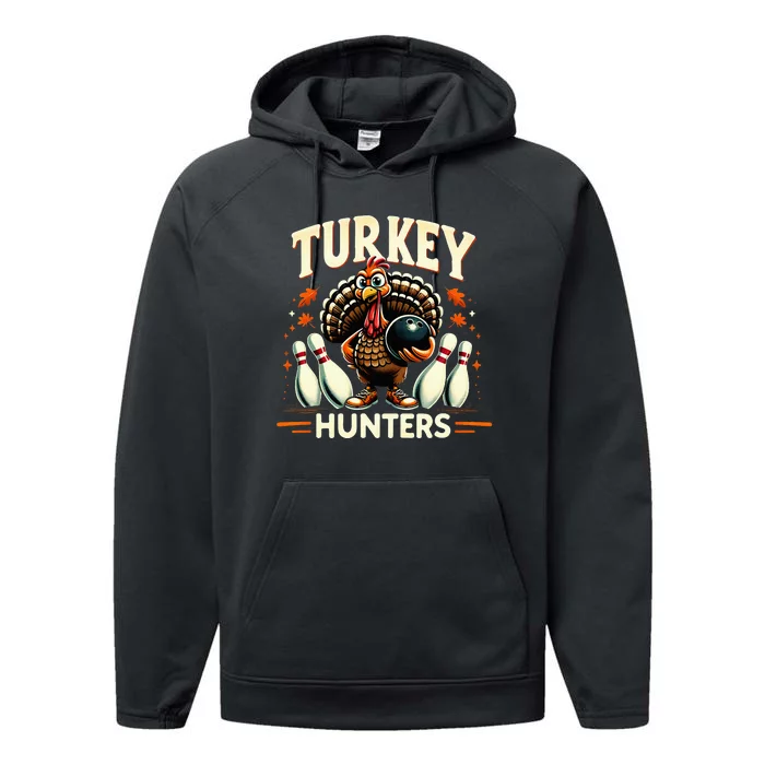 Turkey Hunters Retro Thanksgiving Bowling Lovers Performance Fleece Hoodie