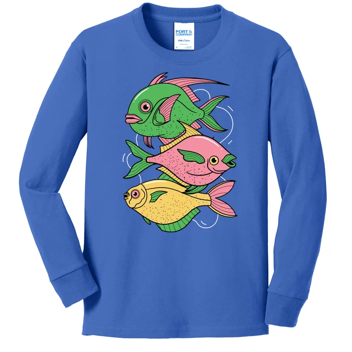 Three Colorful Fishes Kids Long Sleeve Shirt