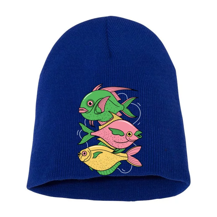 Three Colorful Fishes Short Acrylic Beanie