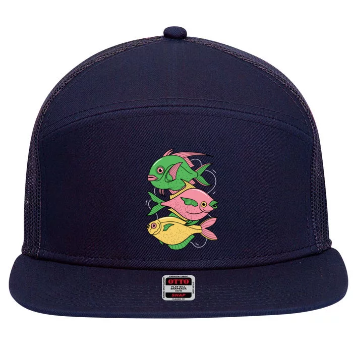 Three Colorful Fishes 7 Panel Mesh Trucker Snapback Hat