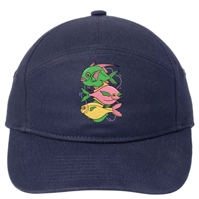 Three Colorful Fishes 7-Panel Snapback Hat