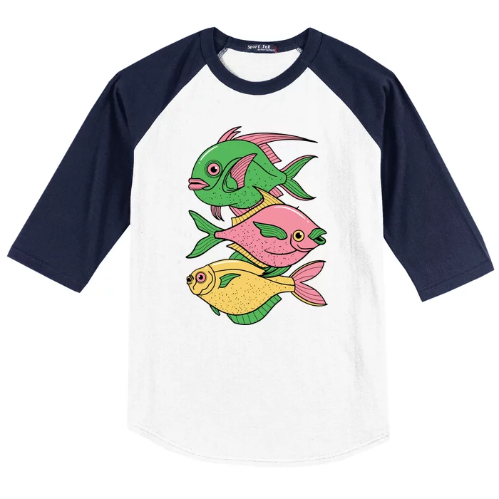 Three Colorful Fishes Baseball Sleeve Shirt