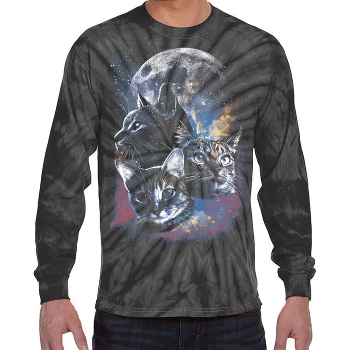 Three Moon Space Cats Tie-Dye Long Sleeve Shirt