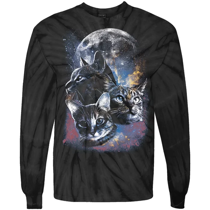 Three Moon Space Cats Tie-Dye Long Sleeve Shirt