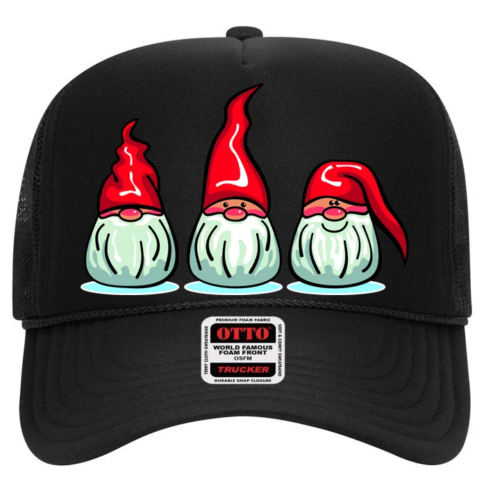 Three Santa Gnomes High Crown Mesh Trucker Hat