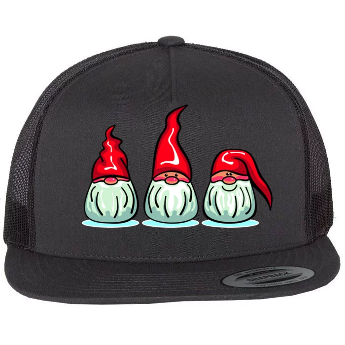 Three Santa Gnomes Flat Bill Trucker Hat