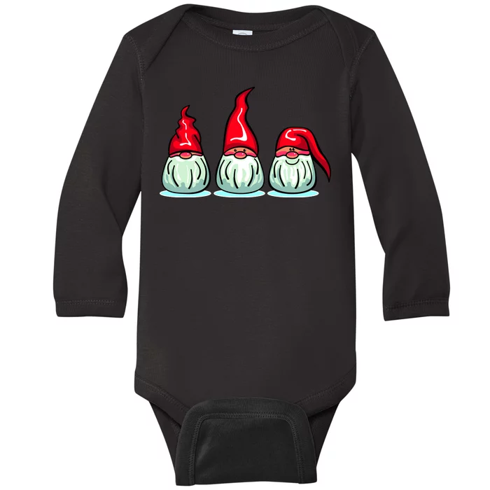 Three Santa Gnomes Baby Long Sleeve Bodysuit