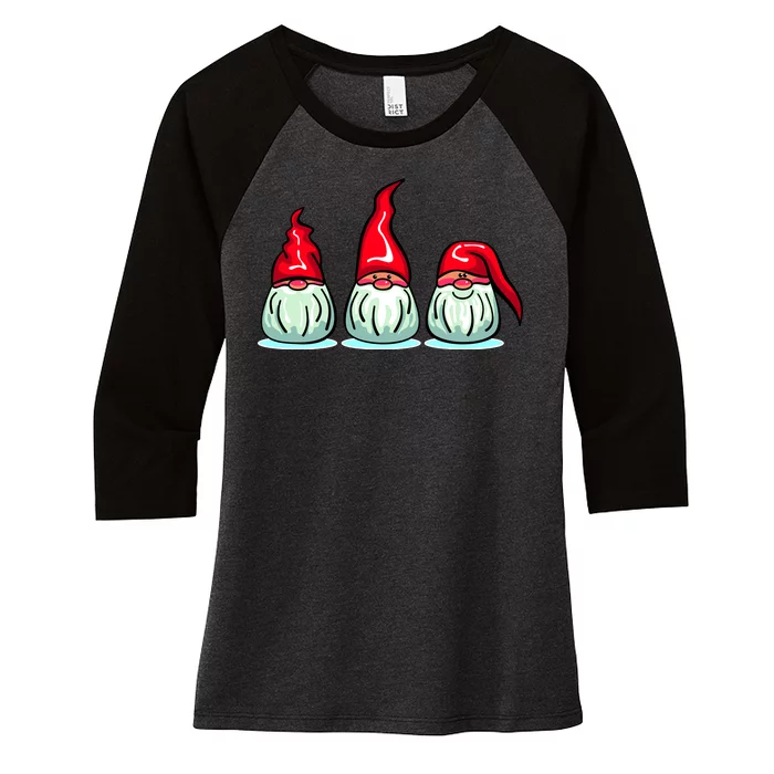 Three Santa Gnomes Women's Tri-Blend 3/4-Sleeve Raglan Shirt