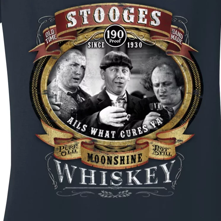 Three Stooges Moonshine Whiskey Women's V-Neck T-Shirt