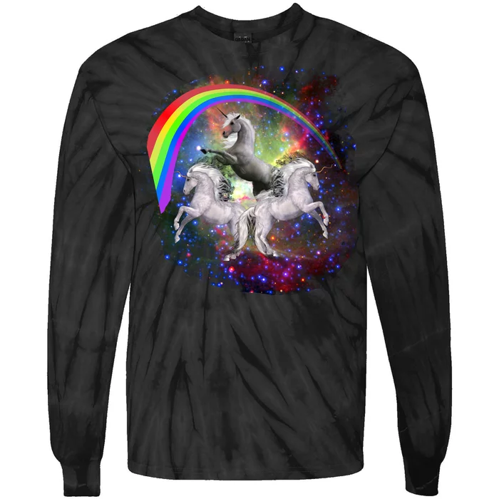 Three Unicorns Rainbow Tie-Dye Long Sleeve Shirt