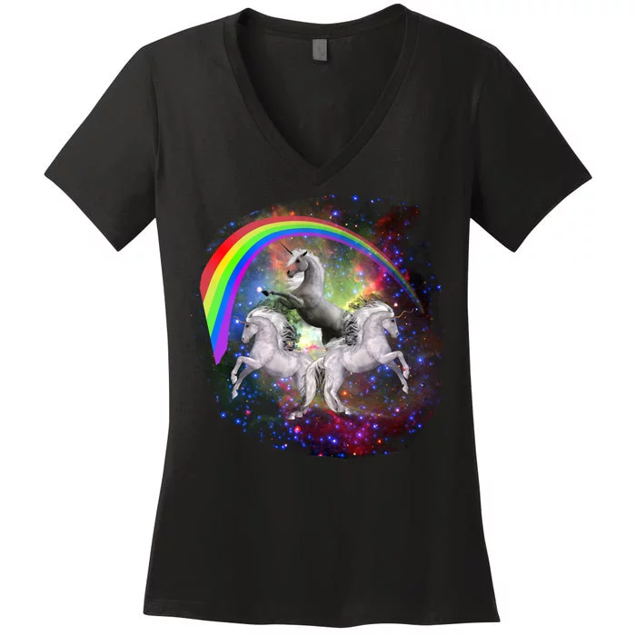 Three Unicorns Rainbow Women's V-Neck T-Shirt