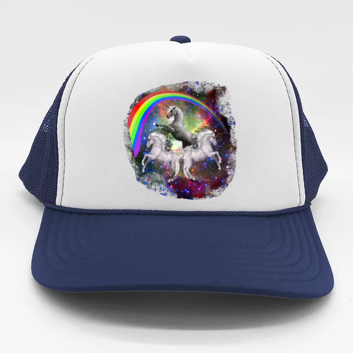 Three Unicorns Rainbow Trucker Hat