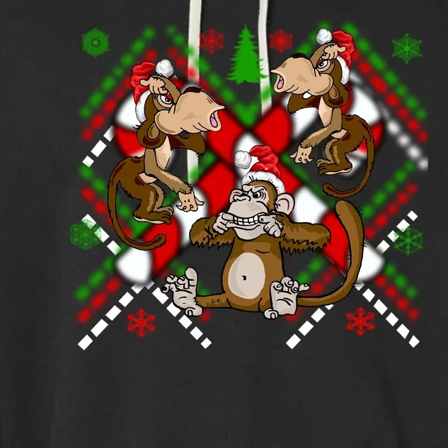 Three Wise Monkey Ugly Christmas Sweater Garment-Dyed Fleece Hoodie