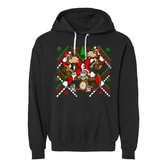 Three Wise Monkey Ugly Christmas Sweater Garment-Dyed Fleece Hoodie