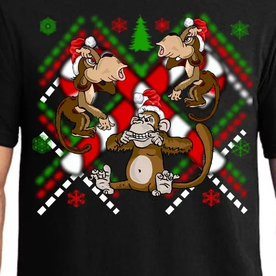 Three Wise Monkey Ugly Christmas Sweater Pajama Set