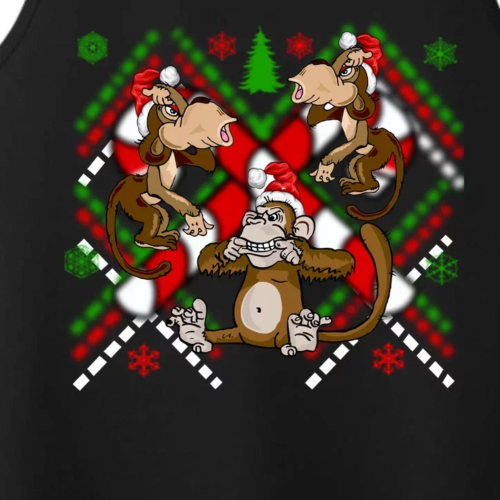 Three Wise Monkey Ugly Christmas Sweater Performance Tank