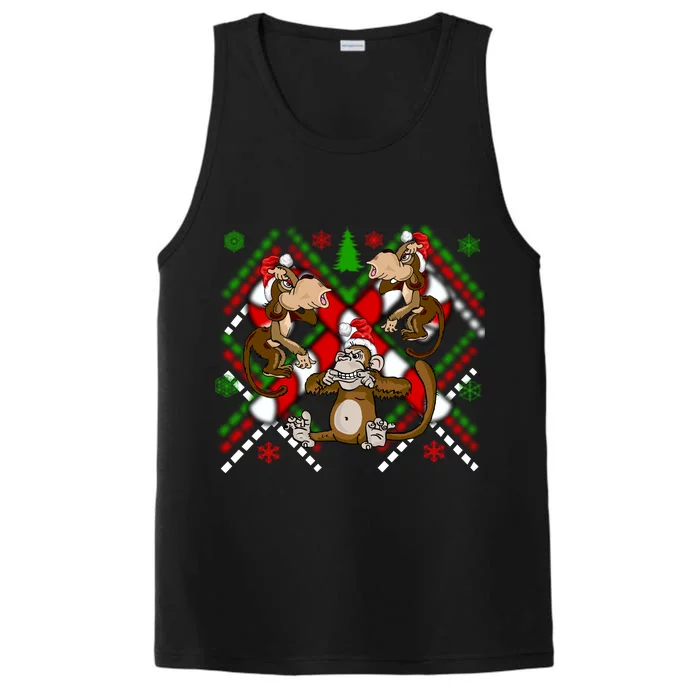 Three Wise Monkey Ugly Christmas Sweater Performance Tank