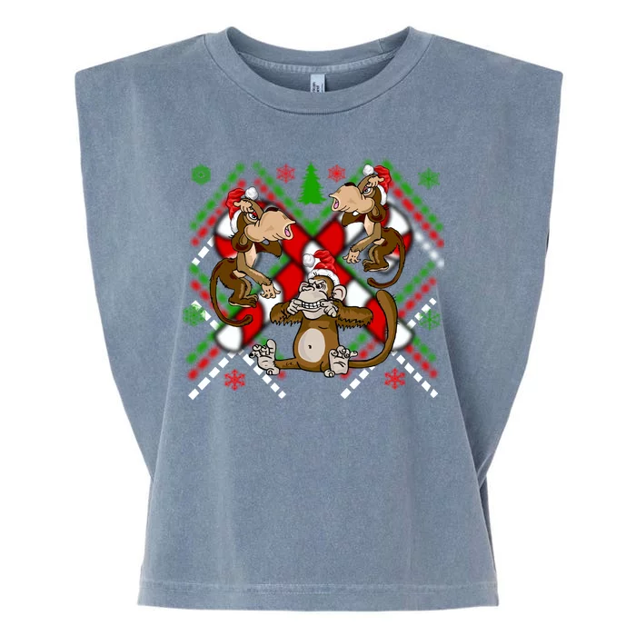 Three Wise Monkey Ugly Christmas Sweater Garment-Dyed Women's Muscle Tee