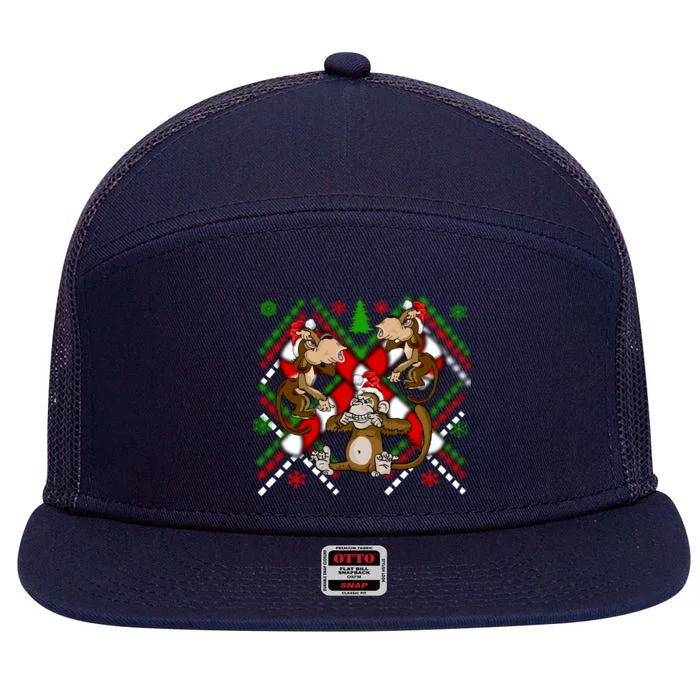 Three Wise Monkey Ugly Christmas Sweater 7 Panel Mesh Trucker Snapback Hat