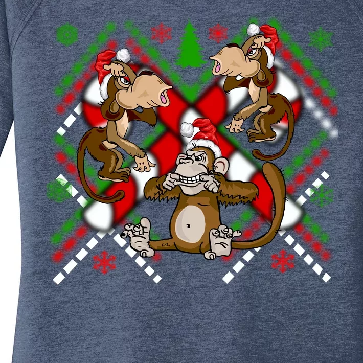 Three Wise Monkey Ugly Christmas Sweater Women's Perfect Tri Tunic Long Sleeve Shirt