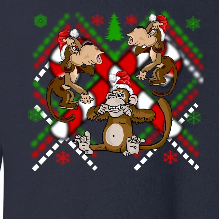 Three Wise Monkey Ugly Christmas Sweater Toddler Sweatshirt