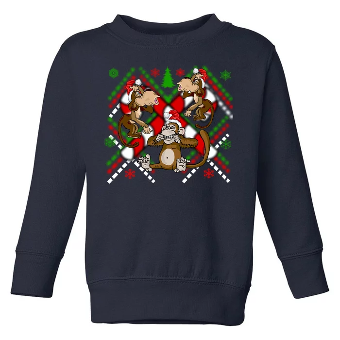 Three Wise Monkey Ugly Christmas Sweater Toddler Sweatshirt