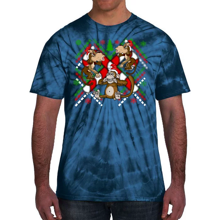 Three Wise Monkey Ugly Christmas Sweater Tie-Dye T-Shirt