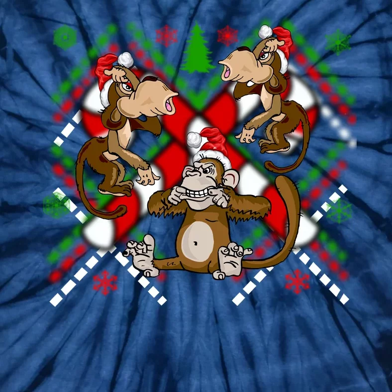 Three Wise Monkey Ugly Christmas Sweater Tie-Dye T-Shirt