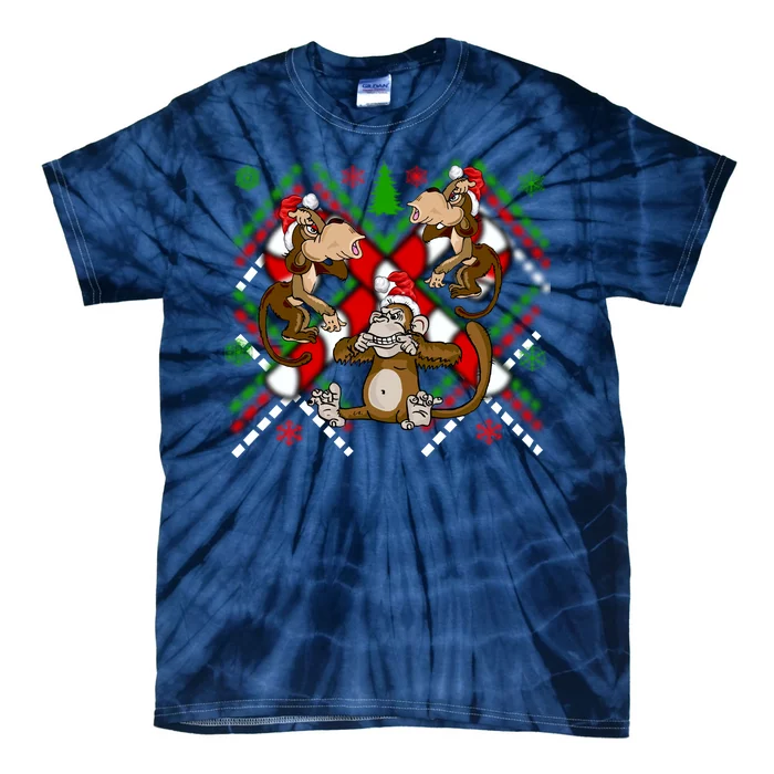 Three Wise Monkey Ugly Christmas Sweater Tie-Dye T-Shirt