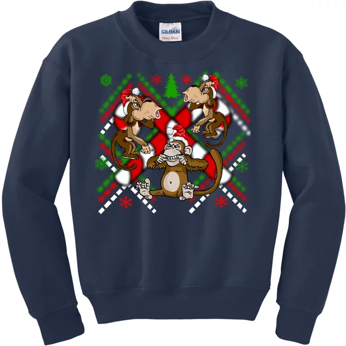 Three Wise Monkey Ugly Christmas Sweater Kids Sweatshirt