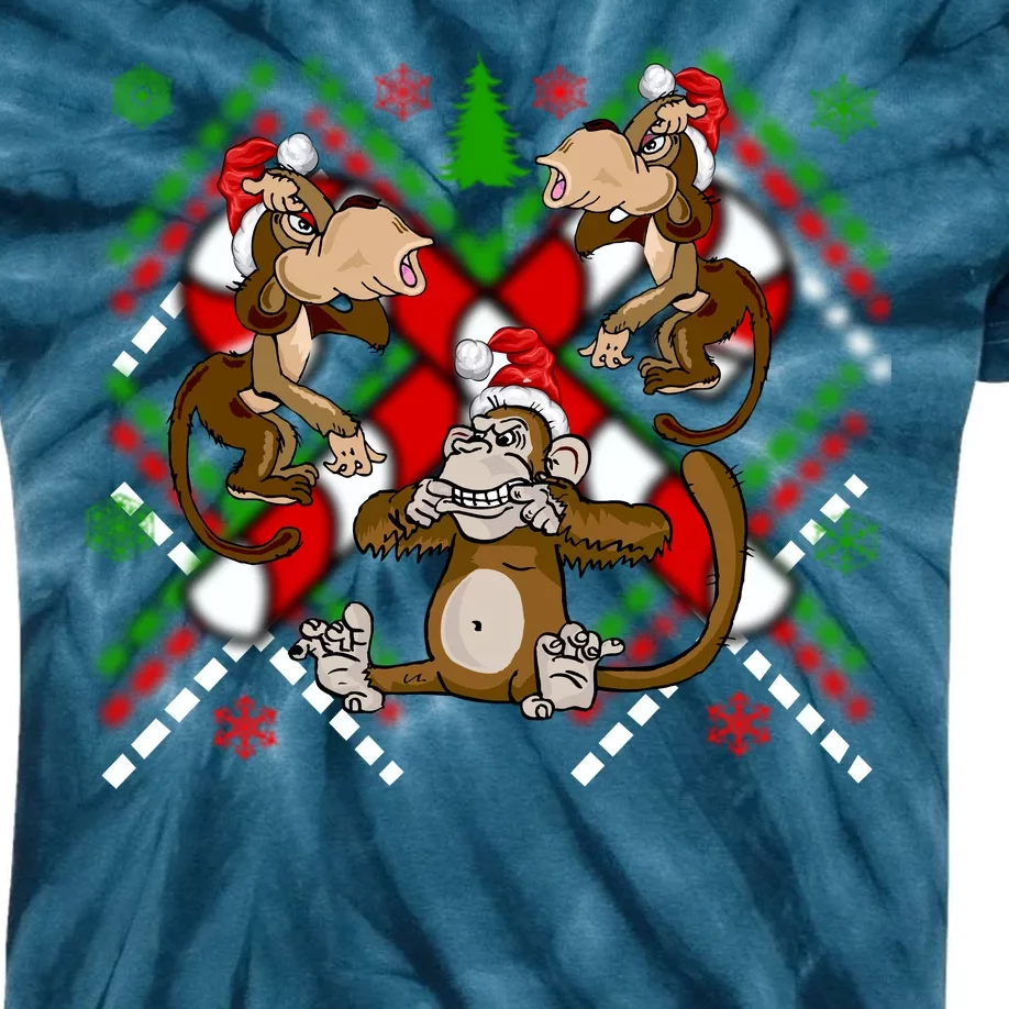 Three Wise Monkey Ugly Christmas Sweater Kids Tie-Dye T-Shirt