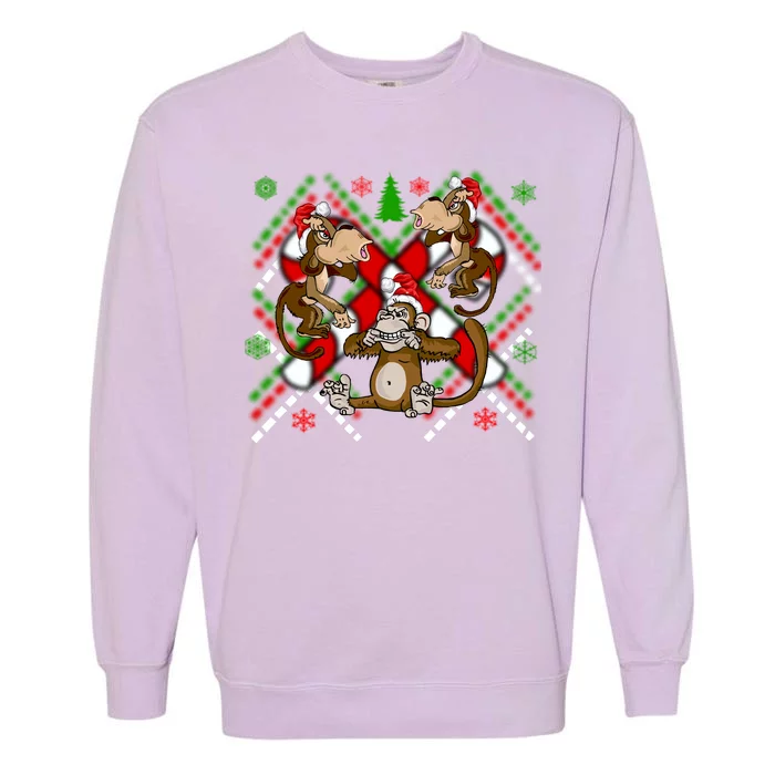 Three Wise Monkey Ugly Christmas Sweater Garment-Dyed Sweatshirt