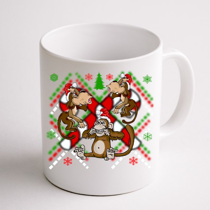 Three Wise Monkey Ugly Christmas Sweater Front & Back Coffee Mug