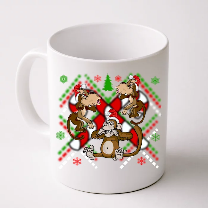 Three Wise Monkey Ugly Christmas Sweater Front & Back Coffee Mug