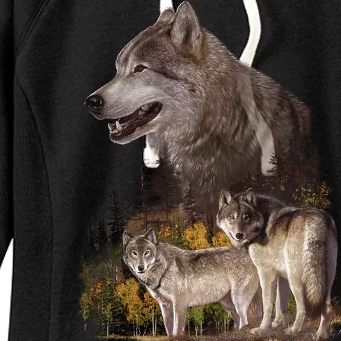 Three Wolf Collage Women's Fleece Hoodie