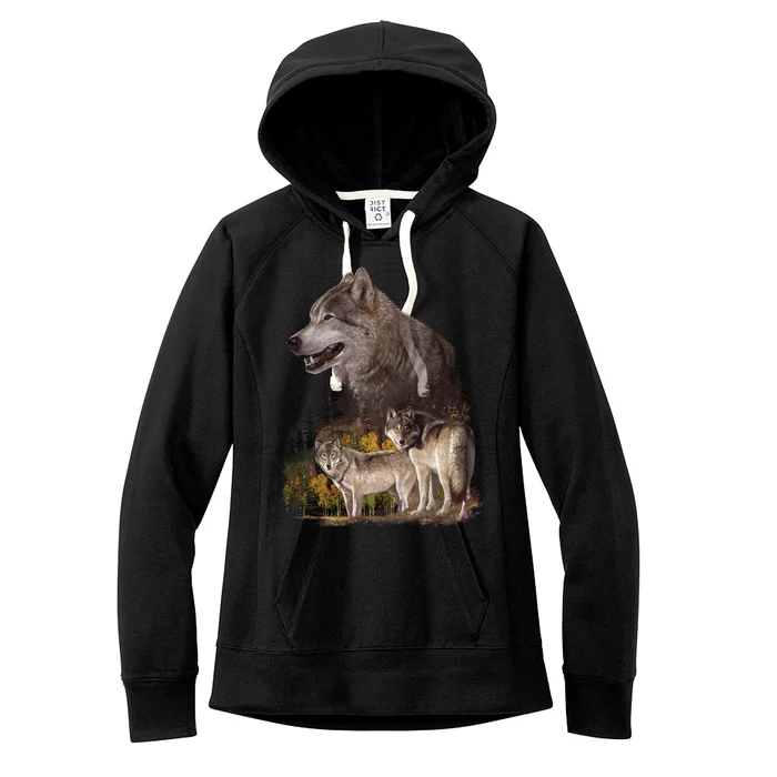 Three Wolf Collage Women's Fleece Hoodie