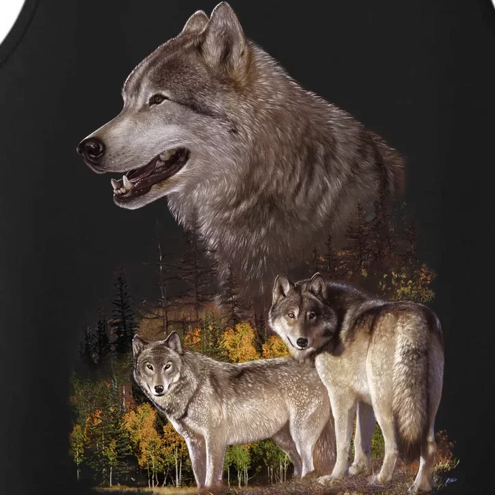 Three Wolf Collage Performance Tank