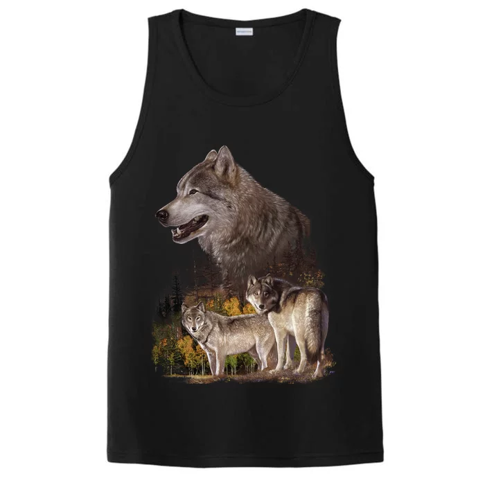 Three Wolf Collage Performance Tank