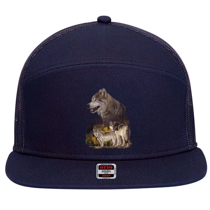 Three Wolf Collage 7 Panel Mesh Trucker Snapback Hat