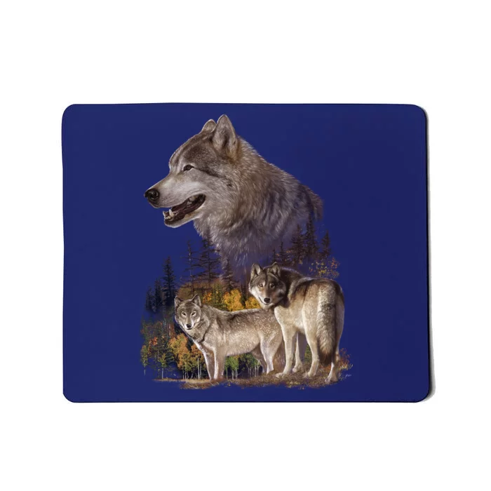 Three Wolf Collage Mousepad