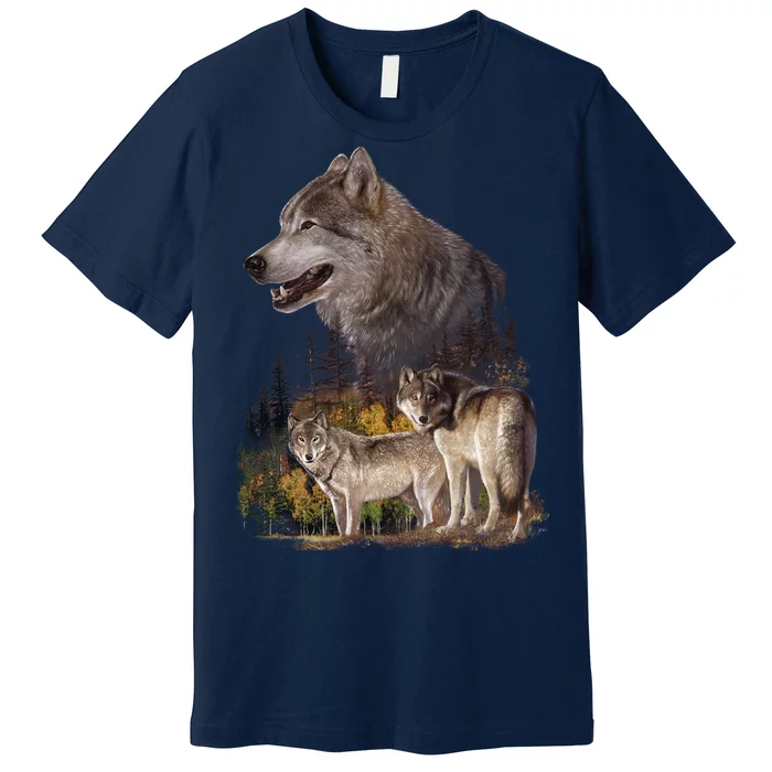 Three Wolf Collage Premium T-Shirt