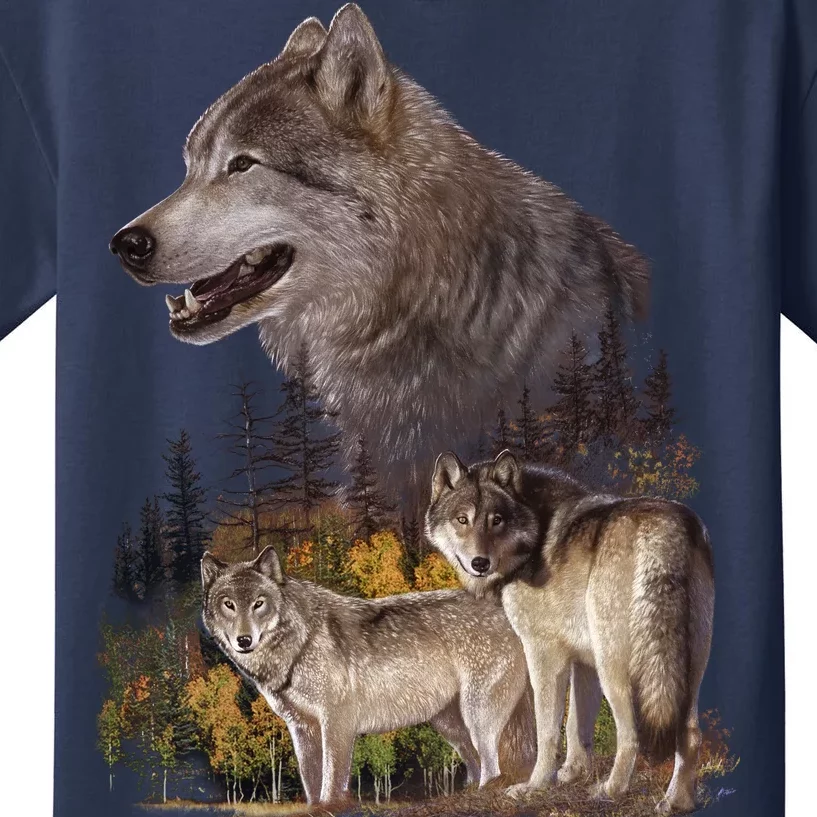 Three Wolf Collage Kids T-Shirt