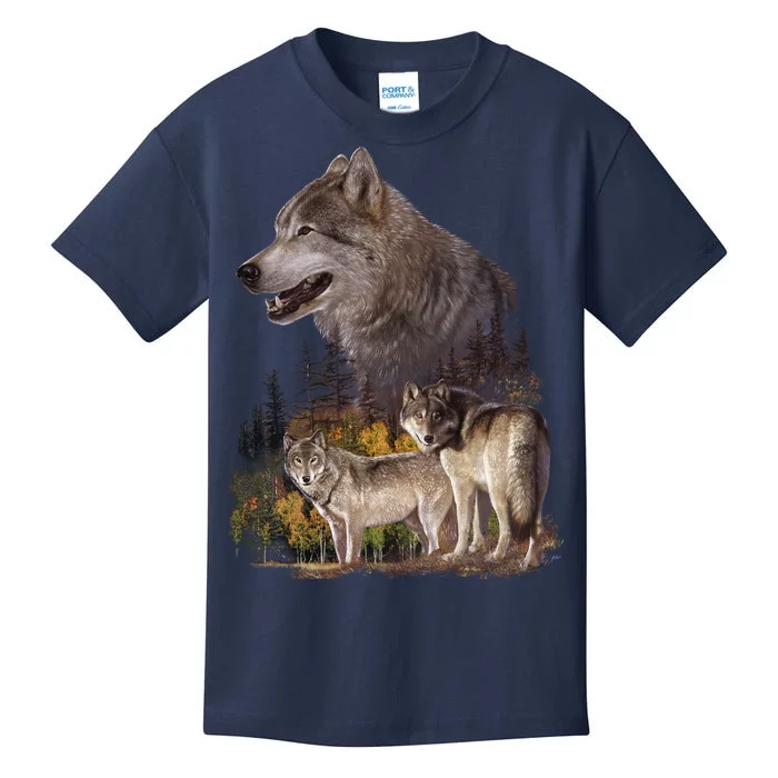 Three Wolf Collage Kids T-Shirt