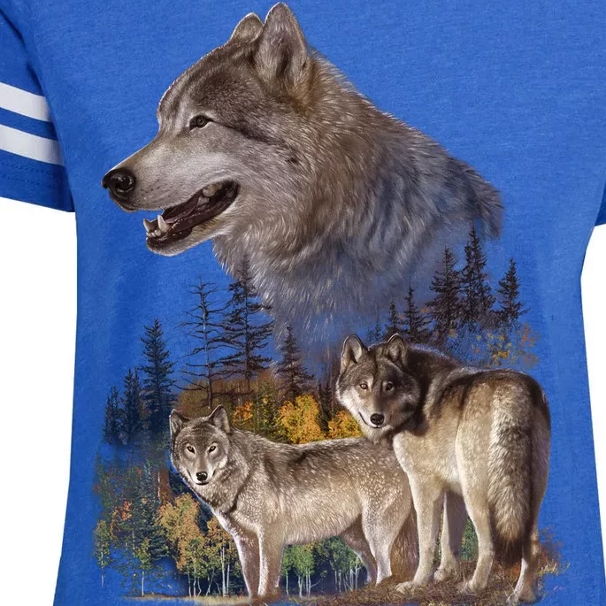 Three Wolf Collage Enza Ladies Jersey Football T-Shirt